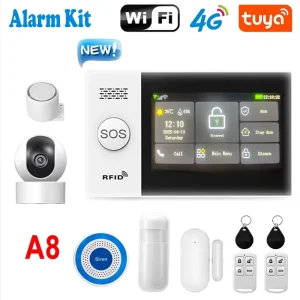 4G GSM+WiFi ABS Tuya Security Alarm System Starter Kit Home Security SOS Function Easy Installation Tuya Smart APP