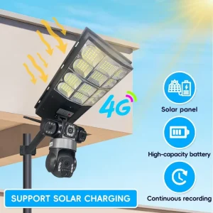 4G SIM Card Solar Street Light CCTV Security Camera IP66 Waterproof Night Vision PIR Sensor