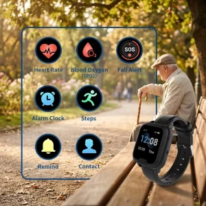 4G Smart Watch with Fall Detection SOS Montre Senior Heart Rate Monitoring Alarm Watch with GPS Tracker Real Time