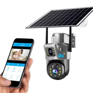 4G Solar 12MP Smart Home CCTV Camera 6K HD 3 Lens Screen WI-FI 4G Network CMOS Imaging Sensor Cloud Data