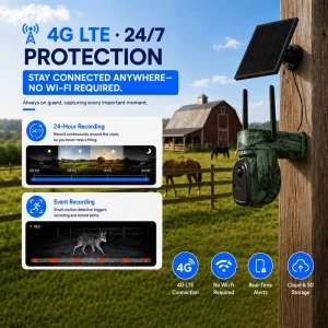 4G Solar Camera 3MP FHD PTZ Camera 2 Ways Audio Motion Detect Smart PIR IP65 No Glow IR Night Vision 4G Solar Camera