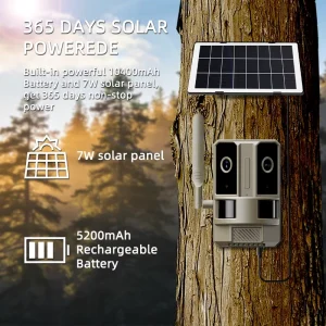 4G Solar Motion Activated Trail Camera 10400mAh 4MP Dual Lens IP66 Hunting Camera Dual PIR Night Vision Trail Cam 4G Game Camera