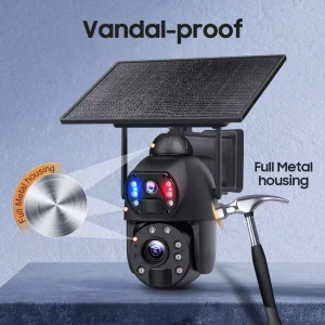 4G Solar Powered Dome Security Camera 6MP CMOS Sensor Night Vision 20X Zoom 10W Dual Lens Two Way Audio Outdoor CCTV Camera
