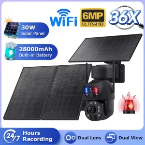 4G WIFI 36X Zoom Solar PTZ Camera Full Metal Dual Lens 30W 150M Laser IR 24 7 Working Outdoor Mini Security Camera