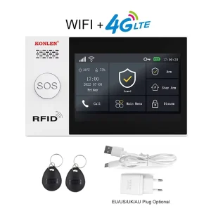 4G+WiFi Tuya Smart Alarm System Wireless Home Security Kit Works with Smart Burglar Alarm for House Apartment Villa