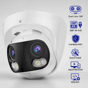 4K 180 Degree Private Mold Panoramic Security IP Camera Two Way Audio Full Metal IP67 8MP Dual Lens POE IP Network Camera