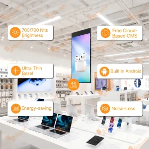 4K 700 Nits Indoor LCD Window Display Double Single Side CMS Hanging Digital Signage for Retail Shop Advertising