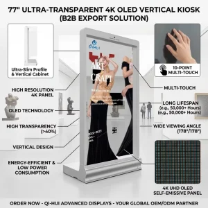 4K 77 Inch Transparent OLED Touch Screen Commercial Display with Ultra Wide Viewing Angle for Smart Exhibition Solution