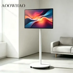 4K Capacitive Touch Android Rolling Smart Screen 360° Rotatable Portable TV Display with Living Room and Lockable Wheels