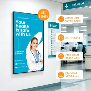 4K Commercial Display 700nits Android Windows Retail Store Free Cloud CMS Smart Split Screen 24/7 VESA 3-Year Warranty