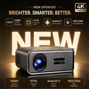 4K Home Projector 1080P 1000 ANSI Lumens Supported 8K Android 11 WiFi Bluetooth5.2 Smart Projector with 4K Video Decoding