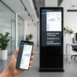 4K Indoor Floor Standing Digital Signage Display Interactive Touch Kiosk for Hotel Lobbies & Informational Pillar Advertising