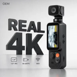 4K Mini Pocket Camera Handheld DV Camcorder 1.90inch IPS Display 2.4G WiFi Sync Smart App 128G Expandable 170 View Action