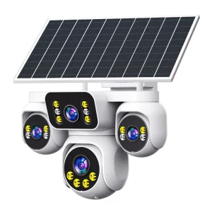 4K PTZ Dome Solar Camera with 4-Lens CMOS Sensor Memory Card Alarm Function 2-Year Warranty IP66 Rated H.265 360 Viewing Angle