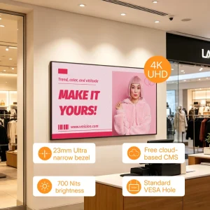 4K Smart Signage 27 55 Inch 700nit Indoor Exhibition Free Cloud CMS Smart Split 23mm Ultra Slim 178° View 3 Year Warranty