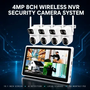4MP 8CH Wireless NVR Security Camera System 10.1 Inch Screen AI Detection Local Storage No Monthly Fee Plug and Play