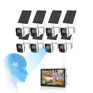 4MP Battery Solar Power Two Way Audio Camera Wifi NVR System 8CH LCD Monitor Night Vision Solar Wifi Cctv Kit