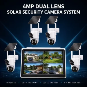 4MP Dual Lens Solar Security Camera System Wireless Auto Tracking Local Storage No Monthly Fee PIR Night Vision App Control
