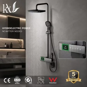 5 Function Thermostatic Shower Set Lead Free Brass Digital LED Shower Panel Rain Head Hand Shower for Hotel Project Custom OEM