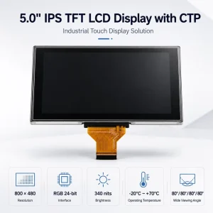 5 Inch Industrial Touch TFT LCD Display 800×480 IPS RGB 24-bit Interface Capacitive Embedded Screen for HMI Control Panel
