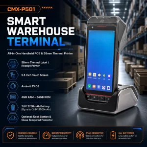 5.5 Inch Touch Screen Industrial Logistics Smart Android PDA With Label Printer and QR Code Scanner