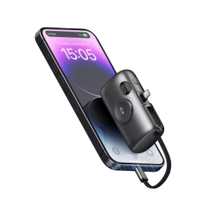 5000mAh Capsule-Style Mini Power Bank with Built-In Cable for Portable Wireless Charging of Phones and Smartwatches