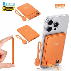 Ultra-Thin 5000mAh/10000mAh Magnetic Wireless Power Bank, 22.5W Wired Fast Charging, Built-In Cable, LED Display, Foldable Stand