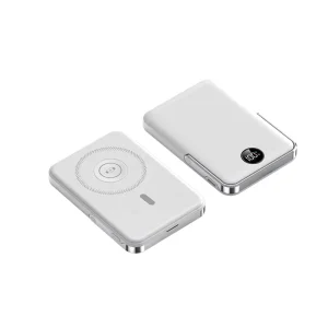 Portable Ultra-Thin Wireless Charger, 5000mAh Lithium-Polymer Battery, 15W, Strong Magnetic Stand, LED