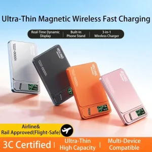 Upgraded 5000mAh MagSafe Wireless Power Bank, 20W Fast Charging, Ultra-Thin Magnetic Battery Pack, Customizable Gift, 3-in-1 Mini Version
