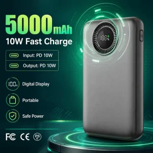 5000mAh Pocket Power Bank, 10W USB Phone Charger for Camping, Hiking, Outdoor Trips CE RoHS KC Approved Bulk Pack