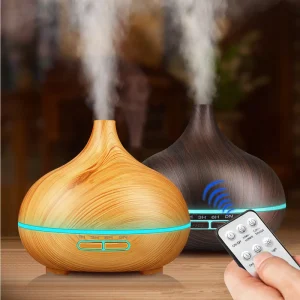 500ml 12W Ultrasonic Aroma Diffuser Smart LED Portable Wood Grain Essential Oil Fragrance Humidifier for Desktop