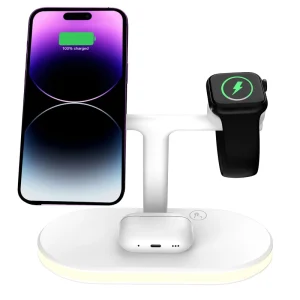 5-in-1 Magnetic Wireless Charger with Night Light, 15W Fast Charging Station for iPhone 17/16/15, iWatch, Microphone, and Type-C Devices