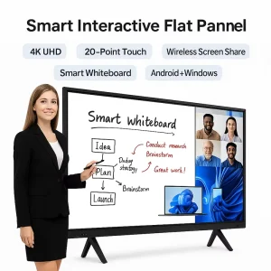 55 65 Inch Camera Mic 4K Android WiFi Multi Touch Interactive Panel Display Meetings Classroom Smart Whiteboard