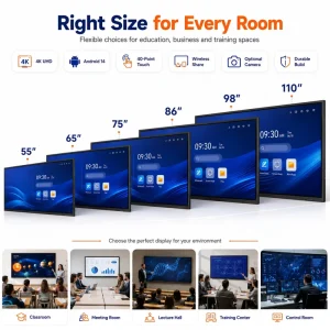 55 65 Inch High Quality Dual System Whiteboard Interactive Flat Panel 20 Points Conference LCD Smart Digital Board