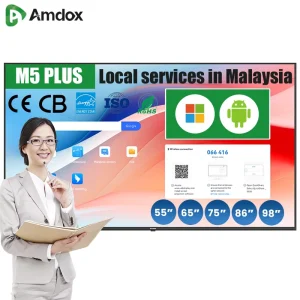 55 98 Inch Amdox M5 PLUS Interactive Touch Screen Android 14 4K UHD 60Hz 40 Point Smart Board 4 8GB RAM 32 128GB Anti Glare