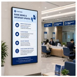 55 Inch Commercial Digital Board For Bank Wall Mounted Smart Display Screen With Graphics For Financial Product Promotion