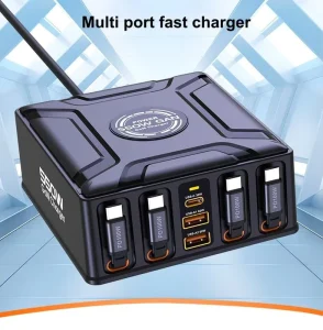 550W GaNIII Desktop Fast Charging Station With PD3.1 Retractable USB-C Cable Laptop Chargers Adapter for MacBook Pro/iPad/IPhone