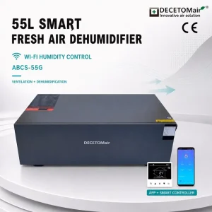 55L Central Dehumidifier 500m3 h Smart WiFi Ceiling Ducted Humidity Control for Villa Office Hotel