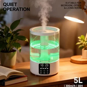 5L Ultrasonic Humidifier with Aromatherapy LED Colored Light Automatic Air Humidifier with Humidity Display for Home Use