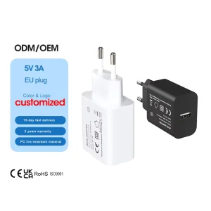 5V 3A Tablet Charger Wall USB Block 15W Black US EU Type CE Approved for Mobile Phone