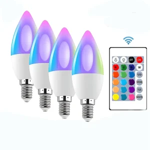 5W 110V/220V Smart RGBW A19 LED Bulb, 16 Million Colors, E27/E12/E14 Bases, RGB Candelabra Lamp with CE-Certified Remote Control