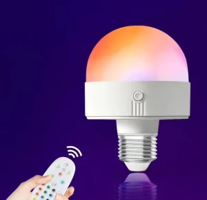 5W LED Smart Emergency RGB Night Light, Rechargeable, Three Timers, Magnetic Battery, Remote Control, E27 A19, Plastic, RoHS Certified