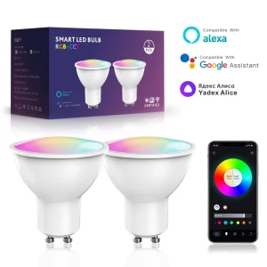 5W RGB+CCT Smart Bulb, 800 lm, 2700K–6500K Adjustable, Dimmable, 2.4G WiFi Remote Control, GU10 Base/Socket Options, for Home and Hotel Use