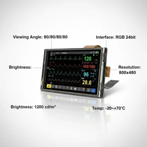5inch High Brightness 1200cd/m 800×480 WVGA TFT LCD Module Sunlight Readable IPS View RGB Embedded Mounting Medical