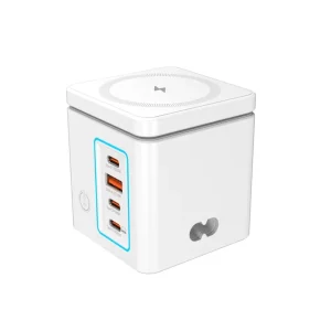 6-in-1 105W Foldable Magnetic-Closure Charging Station, 15W Wireless Charger for Phones, 5W Earphone Charger, 3 Ports, USB-C and USB-A Power