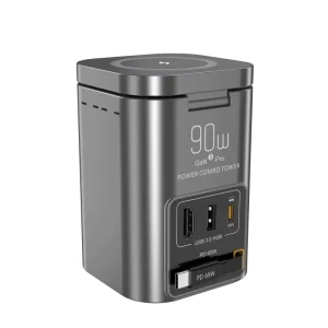 6-in-1 90W Charging Station with Retractable USB-C Data Cable, Multi-Device Power Supply Combo, USB-C Power Source, Magnetic Wireless Charger