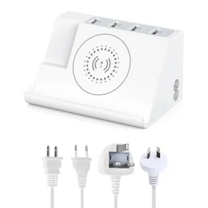 6-Port USB Charging Station with 15W Wireless Charger, PD QC3.0 Fast Charger, Multi-Port Desktop Phone Charger