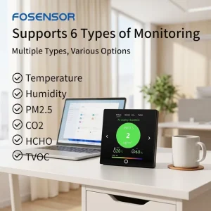 6 in 1 Smart Indoor Air Quality Monitor FS11006DC Co2 Pm2.5 Hcho Tvoc Temp & Humidity Wifi RS485