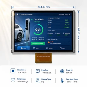 6.2-inch 1024×600 IPS LCD Display Module 40-Pin LVDS Edge-Lit LED 60Hz 1000 Nits High Brightness Sunlight Readable -30C~+85C