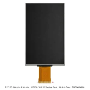 6.95″ IPS LCD 600×1024 Portrait Display 300 Nits MIPI 36 PIN Normally Black AG INX Glass Embedded Mounting Replacement Screen